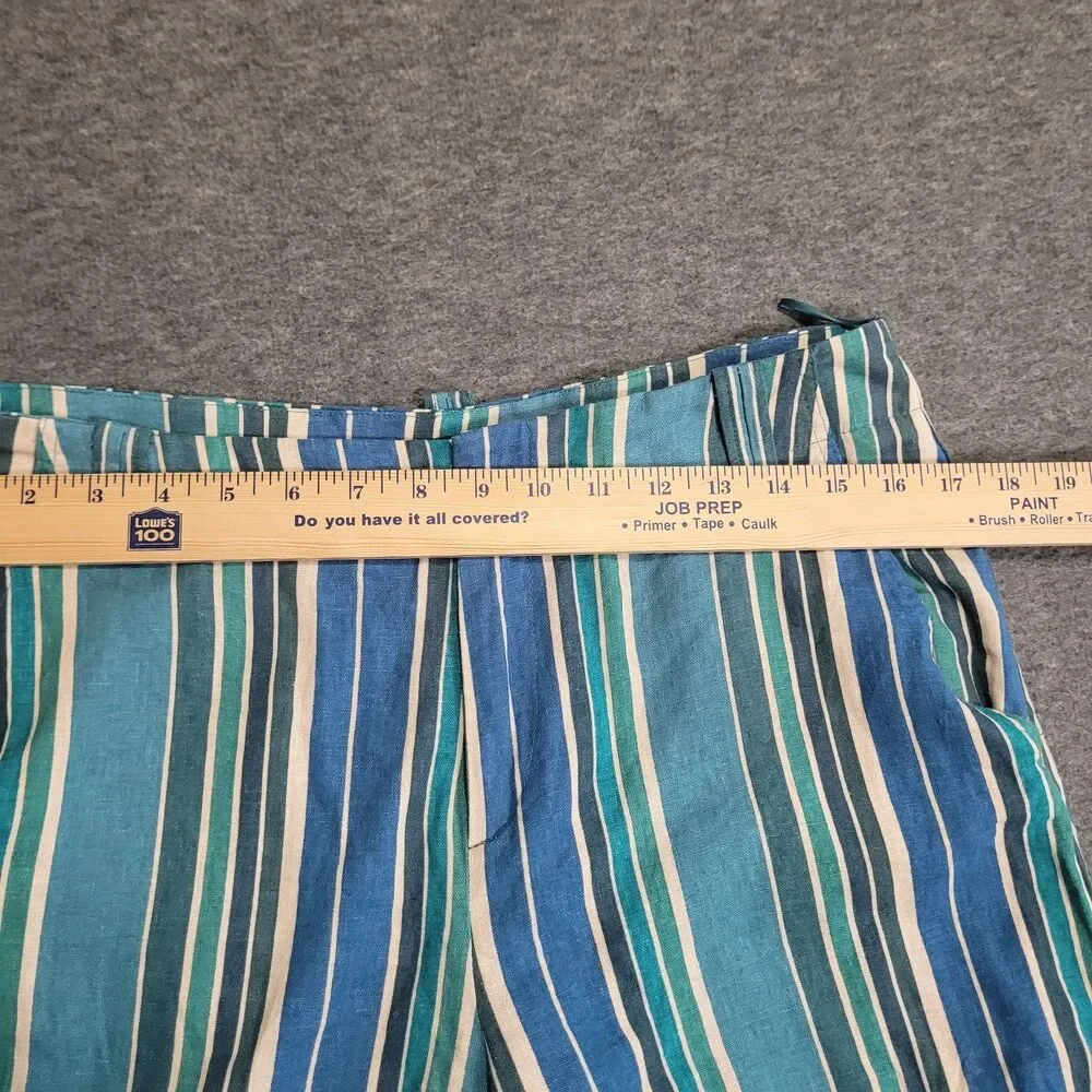 Zara large trousers striped blue zip wide leg linen blend pockets
